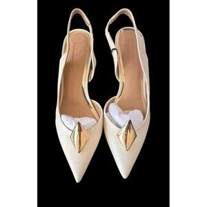 Brian Atwood X Express Sling Back Pumps Women's 9 Cream Gold Faux Leather  NWT